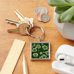 White Hellebores with leaves Key Ring