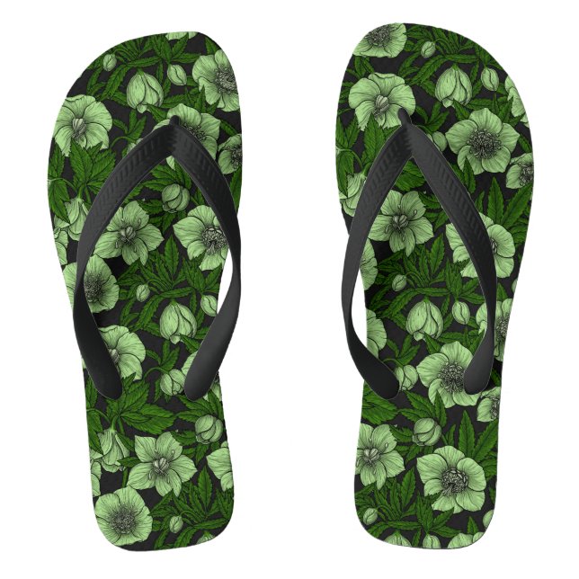 White Hellebores with leaves Thongs (Footbed)