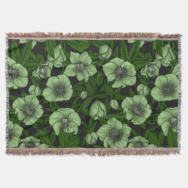 White Hellebores with leaves Throw Blanket (Front)