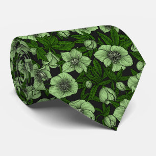 White Hellebores with leaves Tie