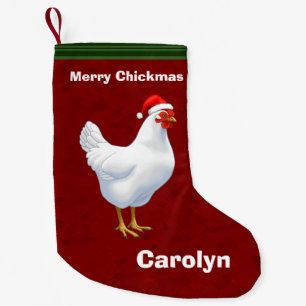 White Hen in Santa Hat Merry Chickmas Small Christmas Stocking