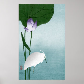 White heron and lotus (Hasu ni shirasagi) Poster