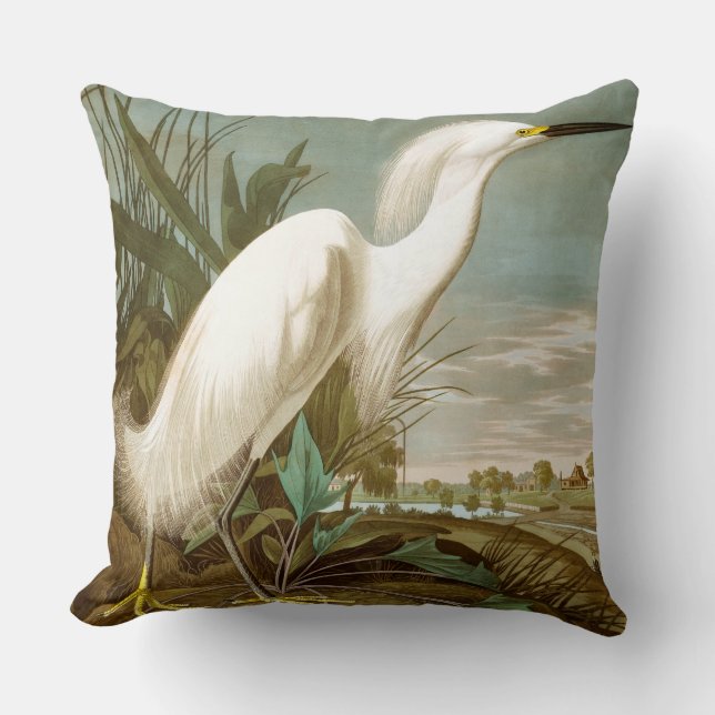 White Heron by John James Audubon Cushion (Front)