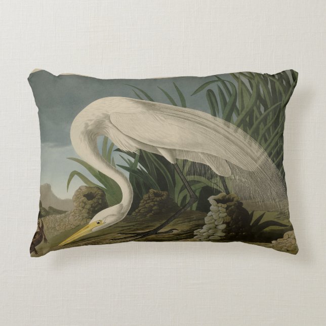 White Heron, Great Egret, Audubon Birds of America Decorative Cushion (Front)