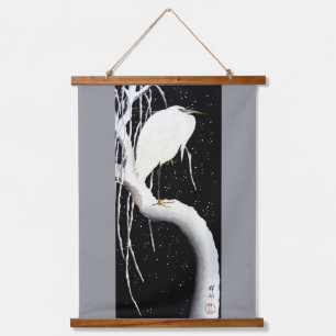 White Heron on Snow Covered Willow, Ohara Koson Hanging Tapestry
