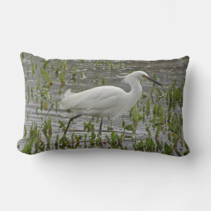 White Heron Photo with Greens Lake Wading Bird Lumbar Cushion
