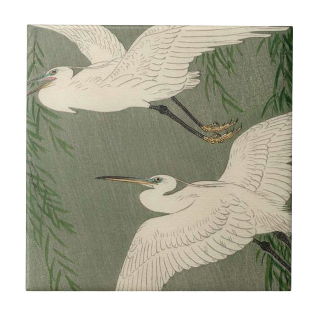 White Herons Decorative Tile (Front)