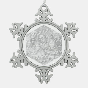 White Hexagon Photo Border Snowflake Pewter Christmas Ornament