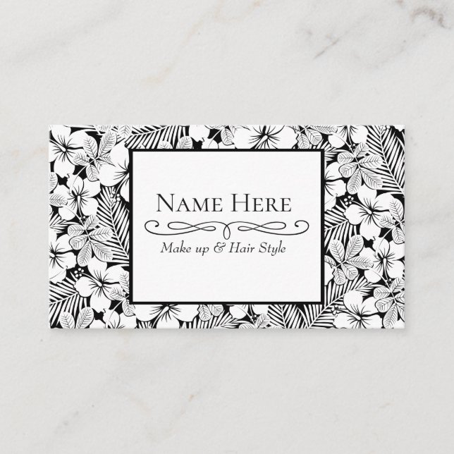 White hibiscus and palm leaves business card (Front)