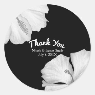 White Hibiscus Black Tropical Wedding Favour Classic Round Sticker