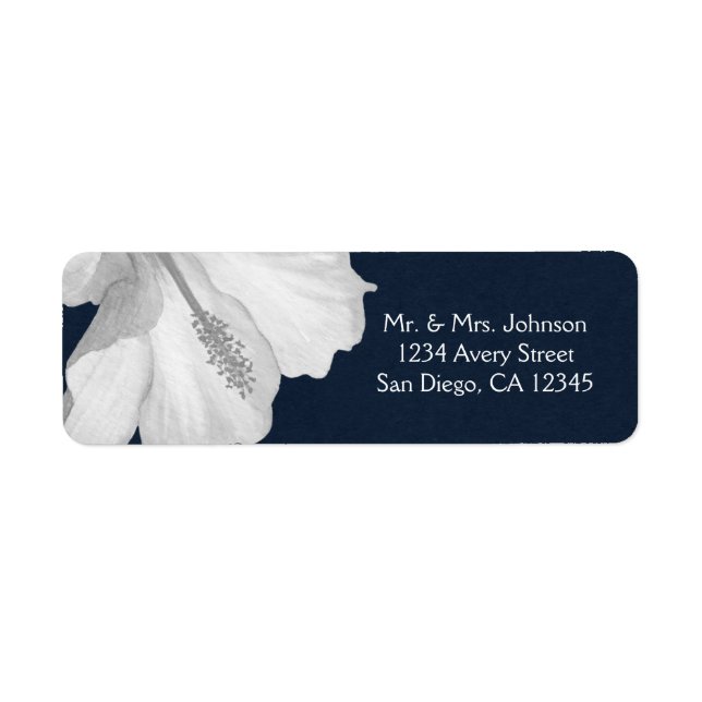 White Hibiscus Blue Tropical Wedding Aloha Return Address Label (Front)