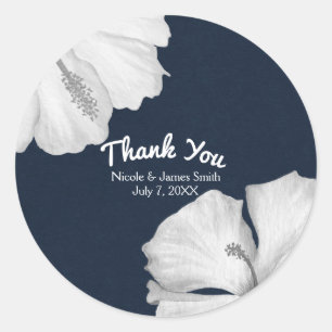 White Hibiscus Blue Tropical Wedding Favour Classic Round Sticker