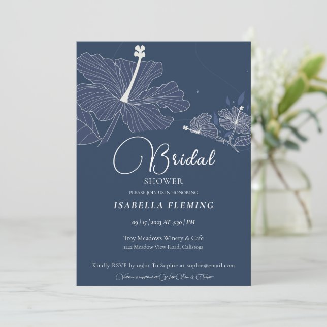 White Hibiscus Bridal Shower Invitation (Standing Front)