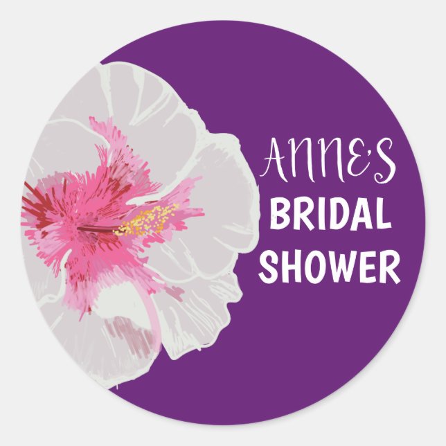 White Hibiscus  Bridal  Shower Sticker (Front)