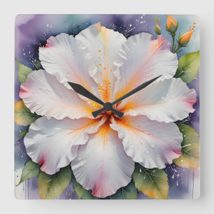 white hibiscus flower clock