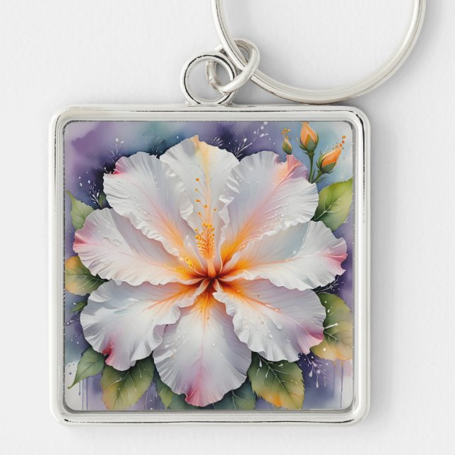 white hibiscus flower keychain (Front)
