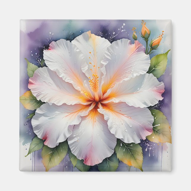 white hibiscus flower magnet (Front)