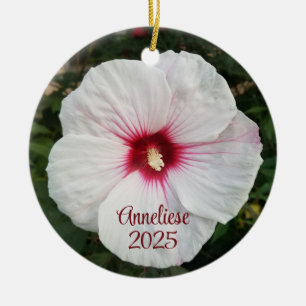 White Hibiscus Flower Photograph Ceramic Ornament