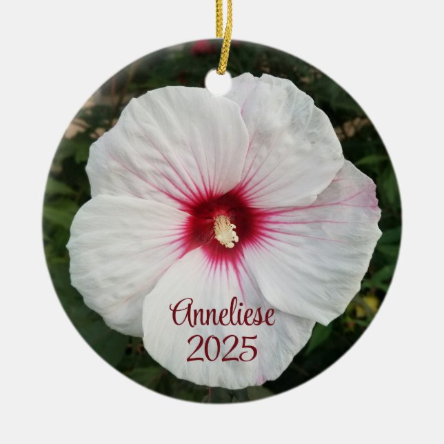 White Hibiscus Flower Photograph Ceramic Ornament (Front)