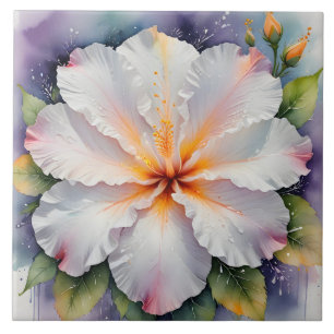 white hibiscus flower tile
