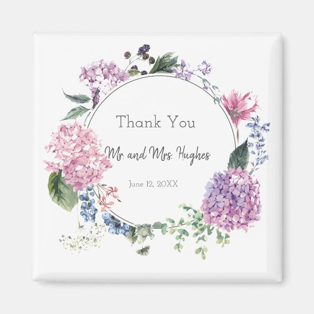 White hibiscus flower wedding thank you magnet (Front)