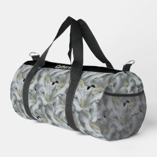White Hibiscus Flowers Bouquet Personalised Duffle Bag