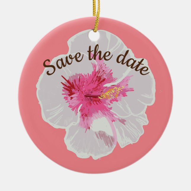 White Hibiscus Flowers Custom Ceramic Ornament (Front)