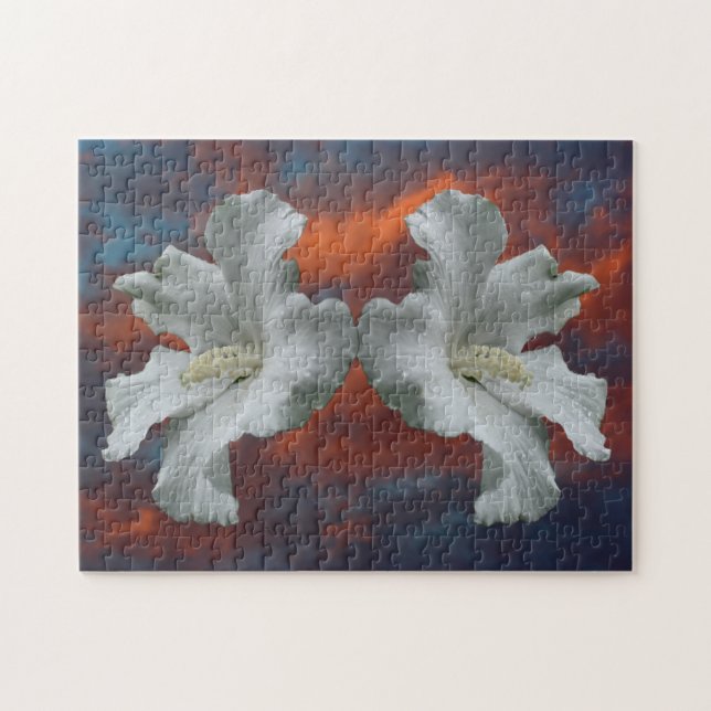 White Hibiscus Flowers On Dramatic Sky    Jigsaw Puzzle (Horizontal)