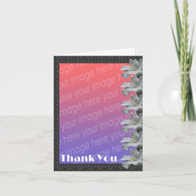 White Hibiscus Flowers Wedding Photo  Thank You Card (Front)
