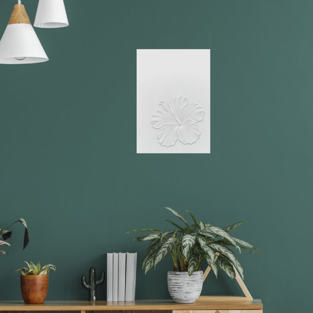 White Hibiscus Line Art Poster (Living Room 1)