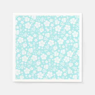 White Hibiscus on Light Aqua Tropical Chic Napkin