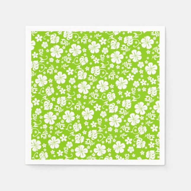 White Hibiscus on Lime Green Tropical Chic Napkin (Front)