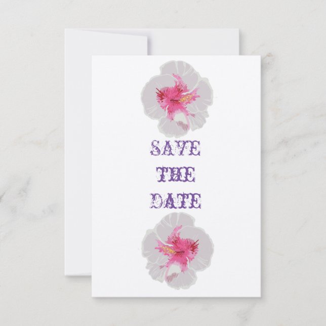 White Hibiscus  Save the Date Card (Front)