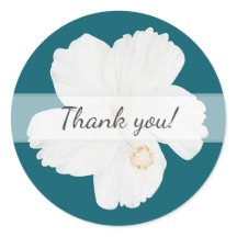 White Hibiscus Thank You Wedding Stickers