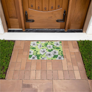 White Hibiscus Tropical Floral Pattern Doormat
