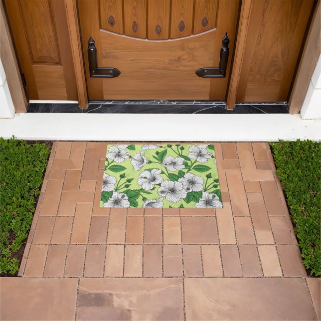 White Hibiscus Tropical Floral Pattern Doormat (Outdoor)