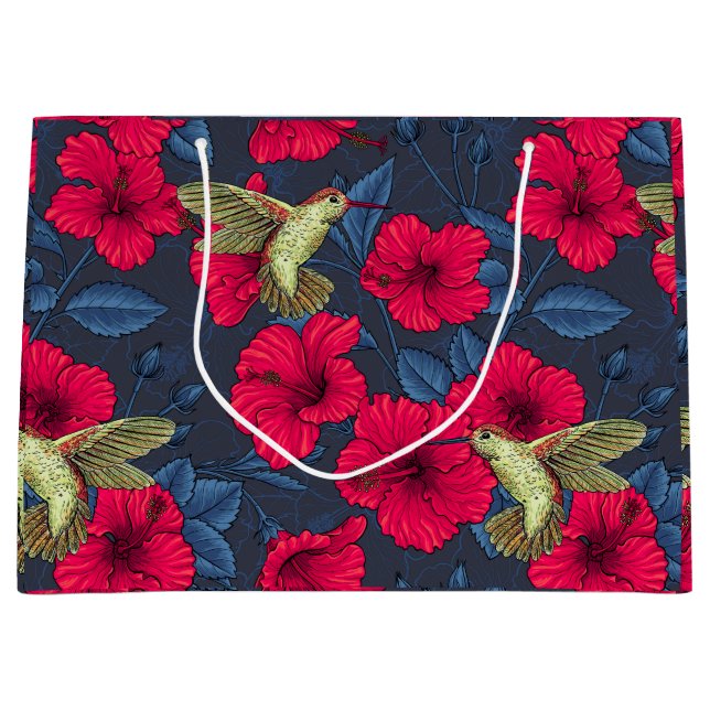 White Hibiscus Tropical Floral Pattern Large Gift Bag (Front)