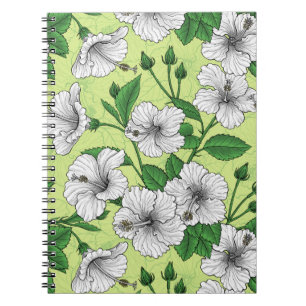 White Hibiscus Tropical Floral Pattern Notebook
