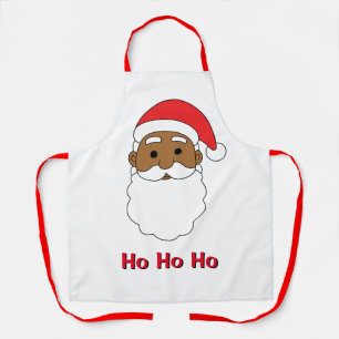 White Ho Ho Ho African American Santa Claus Family Apron