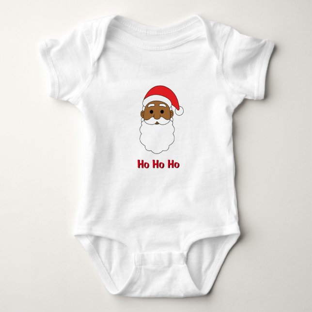 White Ho Ho Ho African American Santa Claus Family Baby Bodysuit (Front)