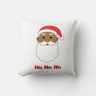 White Ho Ho Ho African American Santa Claus Family Cushion