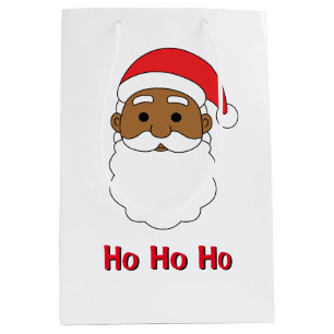 White Ho Ho Ho African American Santa Claus Family Medium Gift Bag