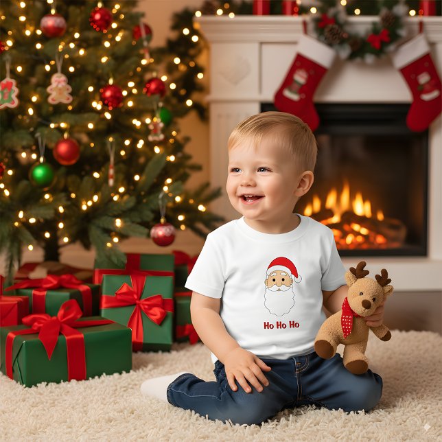 White Ho Ho Ho Santa Claus Merry Christmas Family Baby T-Shirt (Creator Uploaded)