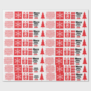 White Ho Ho Ho Text Santa Face Logo Christmas  Wrapping Paper