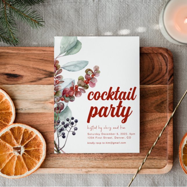 White Holiday Berries Holiday Party Invitation (Creator Uploaded)