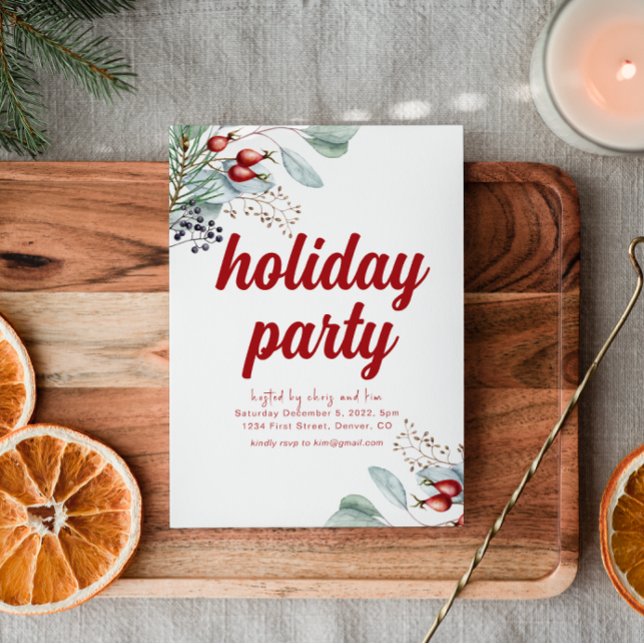 White Holiday Berries Holiday Party Invitation (Creator Uploaded)