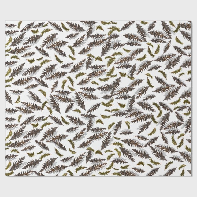 White Holiday Winter Pinecones Wrapping Paper (Flat)