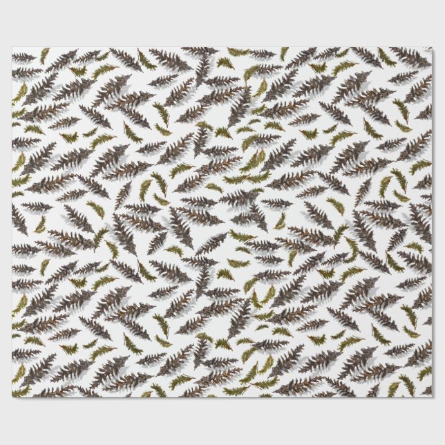 White Holiday Winter Pinecones Wrapping Paper (Flat)