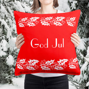 white hollies in bright red -  God Jul Cushion