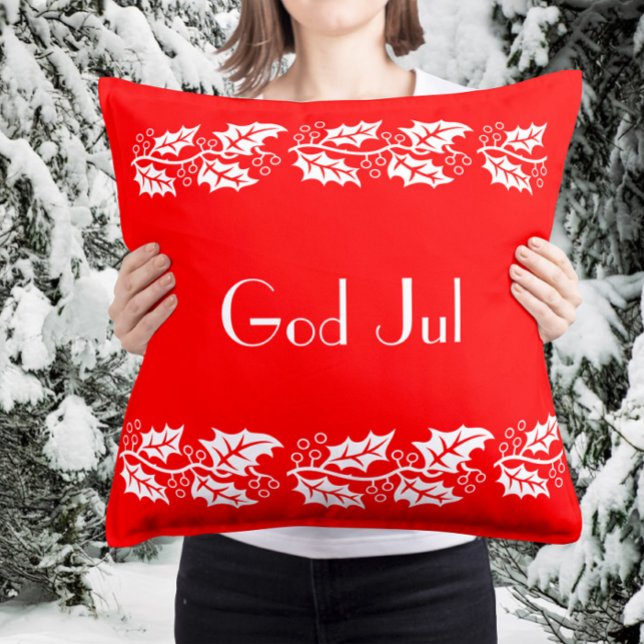 white hollies in bright red -  God Jul Cushion (Creator Uploaded)